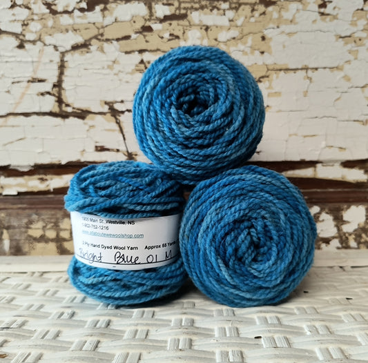 Bright Blue 01 M Hand Dyed Wool Yarn Cake