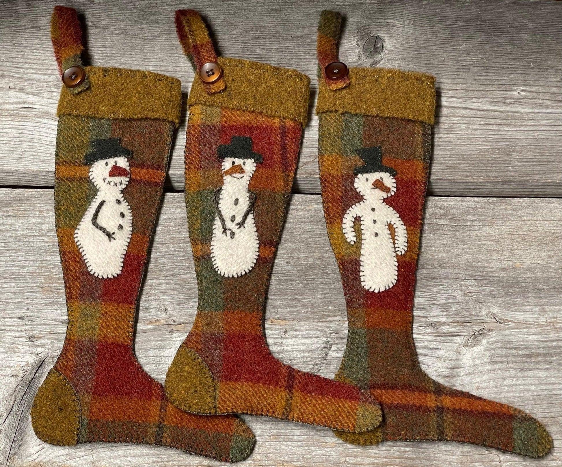 SNOWMEN STOCKINGS - Set of 3 Paper Pattern - All About Ewe Wool Shop